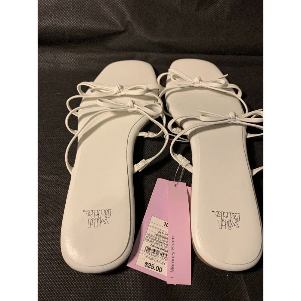 Wild Fable Women's White w/Bows Flat Slides Sandals Sz: 10 NWT $25